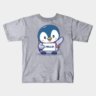 Cute Penguin Student Say Greeting Kids T-Shirt